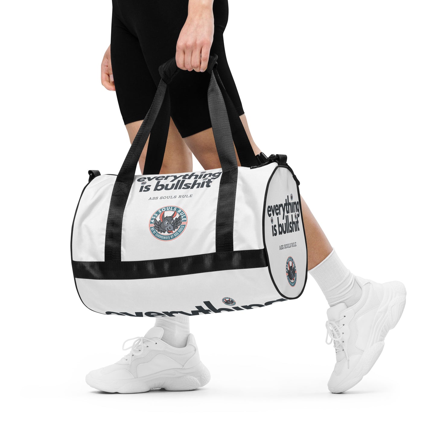 Everything is Bullshit all-over print gym bag