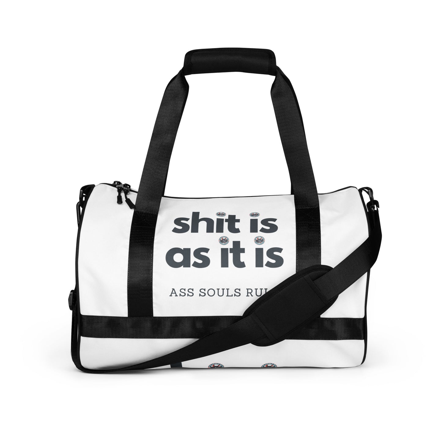 Shit Is As It Is all-over print gym bag