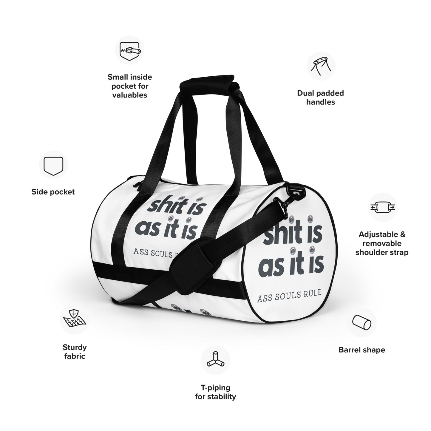 Shit Is As It Is all-over print gym bag