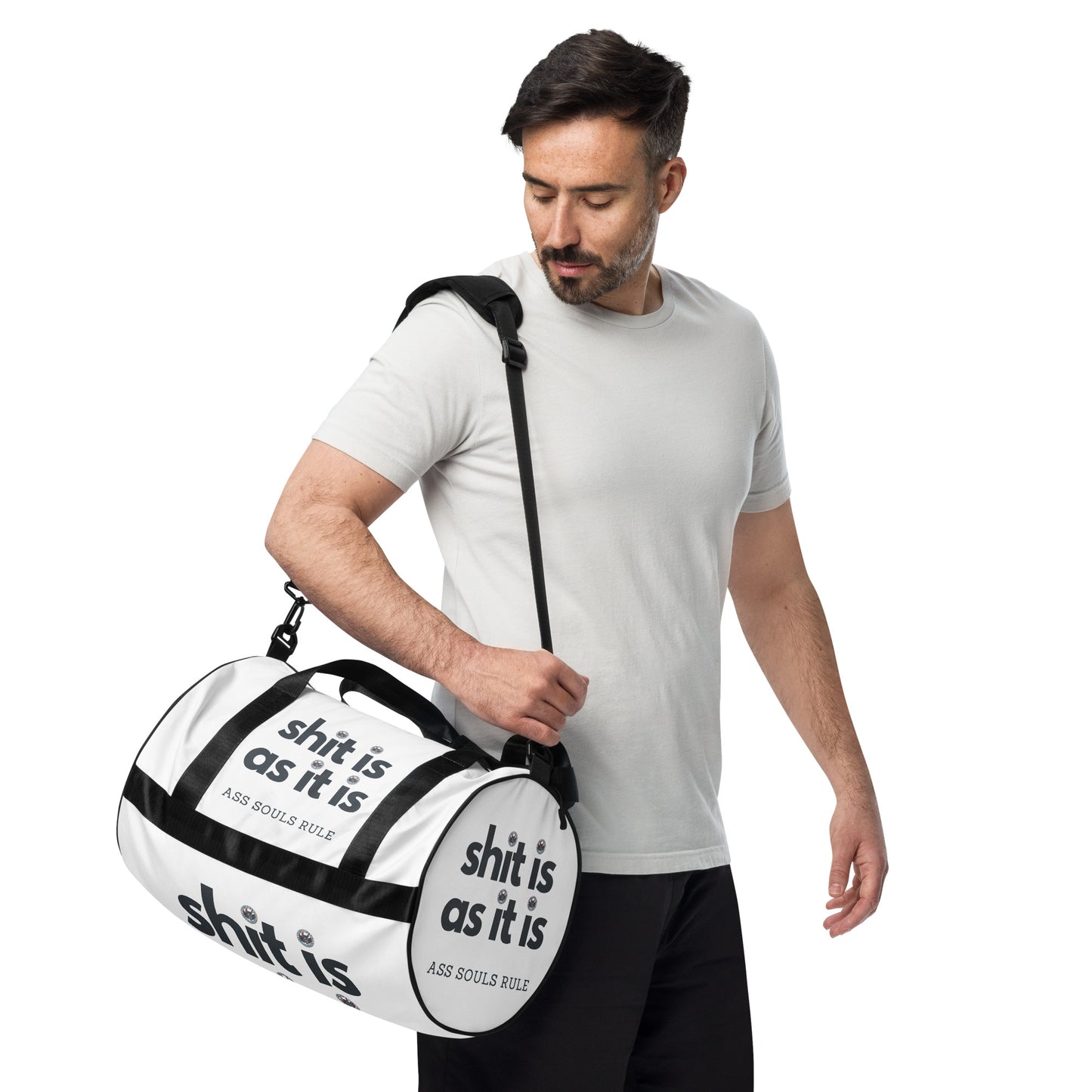 Shit Is As It Is all-over print gym bag