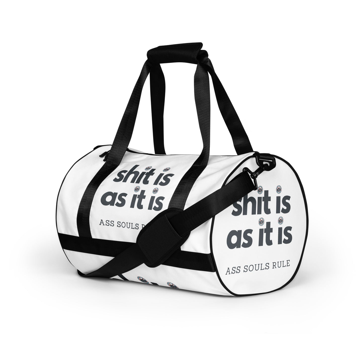 Shit Is As It Is all-over print gym bag