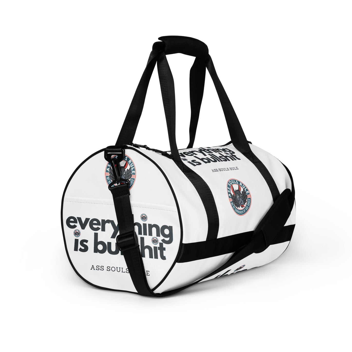 Everything is Bullshit all-over print gym bag