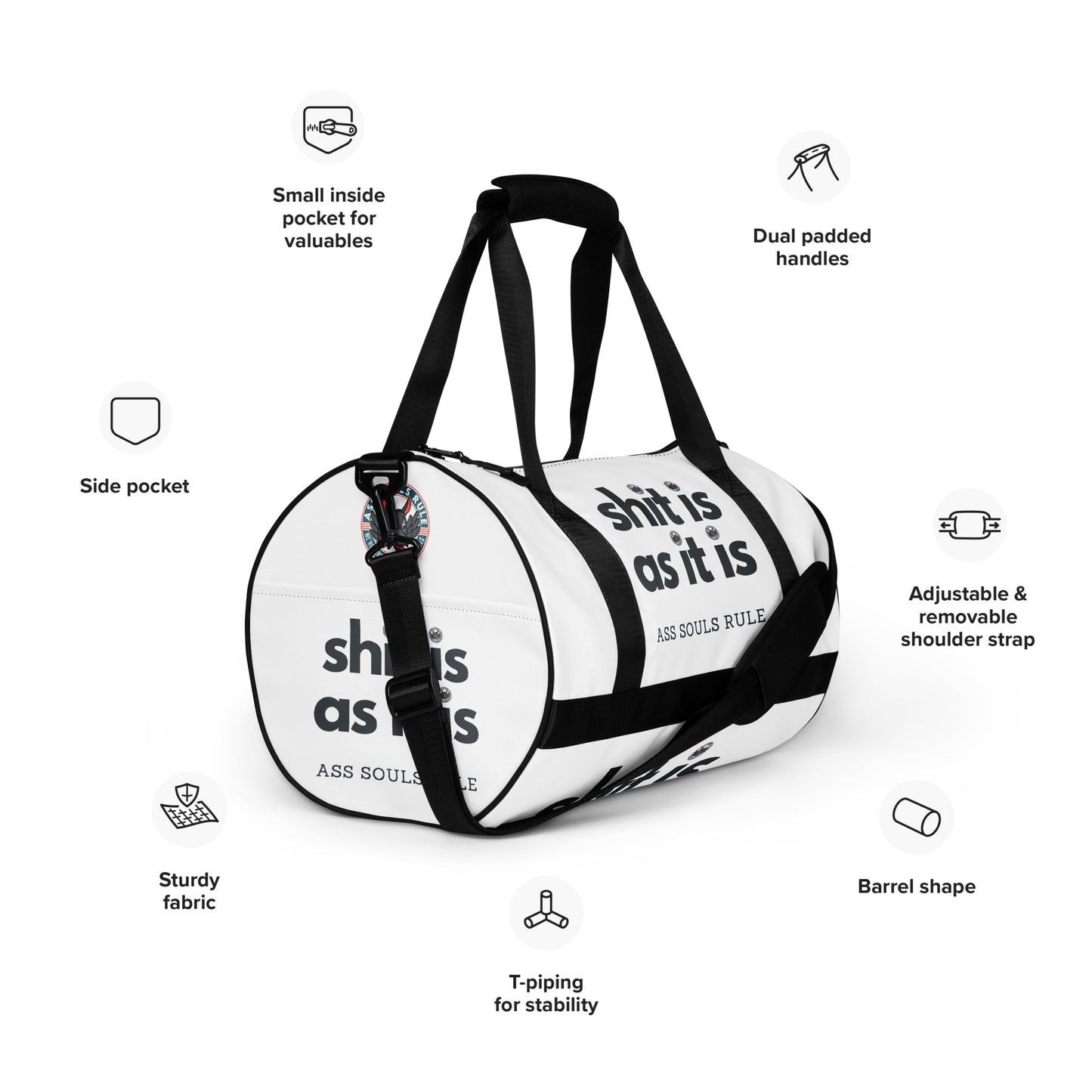 Shit Is As It Is all-over print gym bag