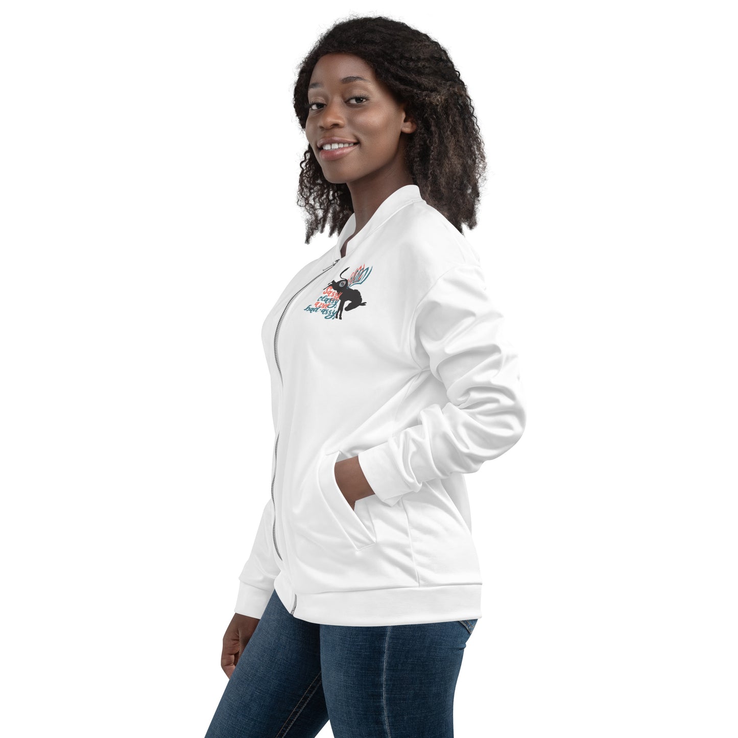 Sassy, Classy, & Bad Assy unisex bomber jacket