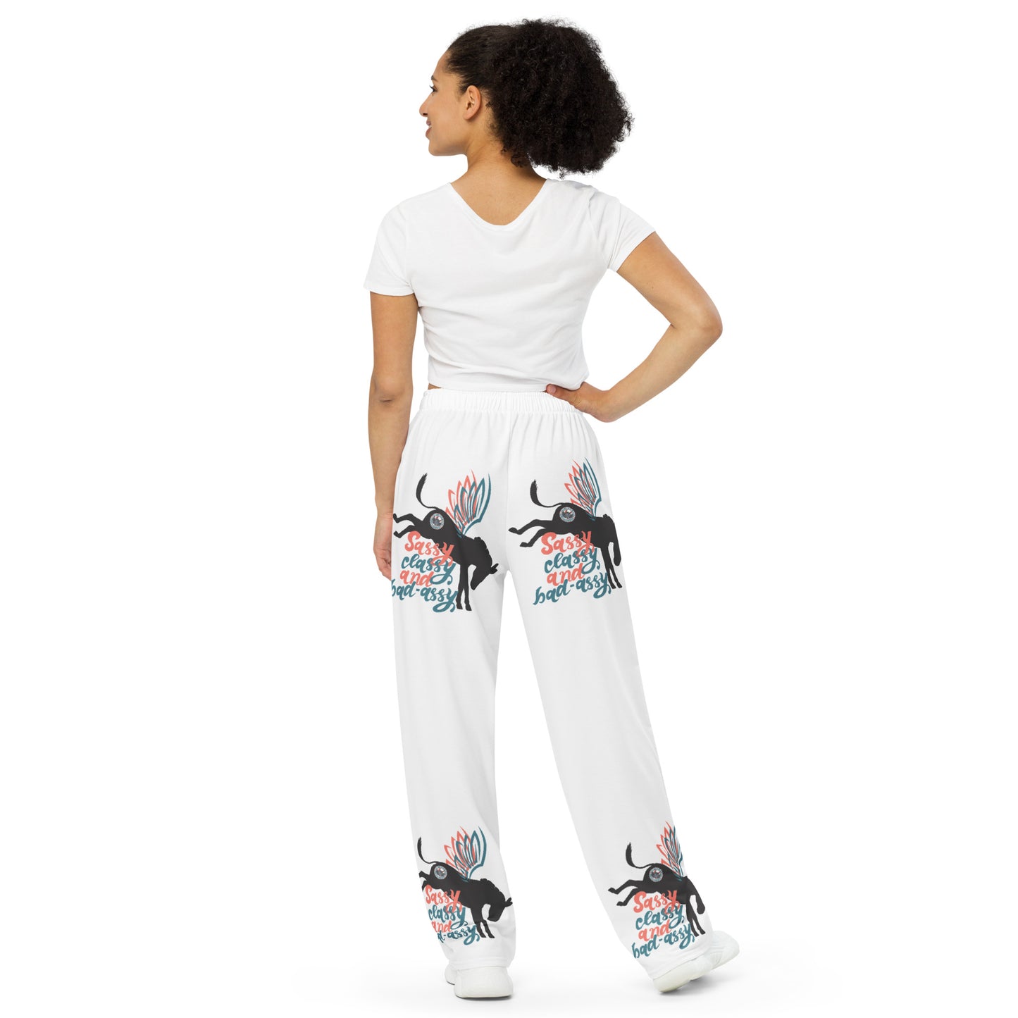 Sassy, Classy, & Bad Assy print unisex wide-leg pants