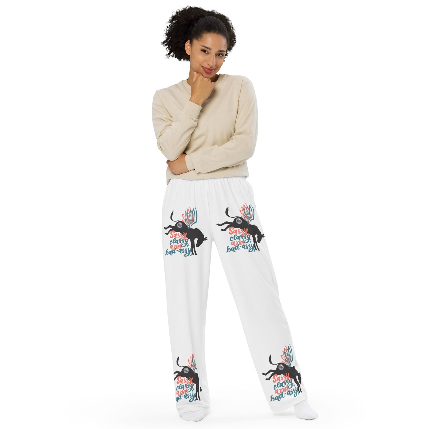 Sassy, Classy, & Bad Assy print unisex wide-leg pants