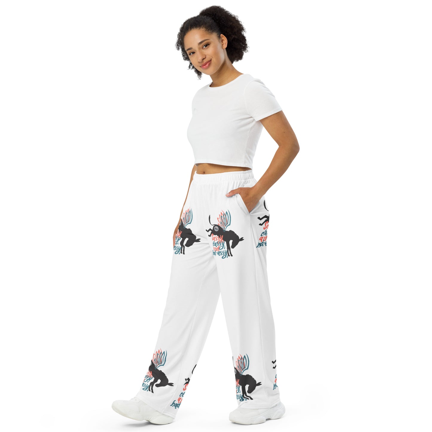 Sassy, Classy, & Bad Assy print unisex wide-leg pants