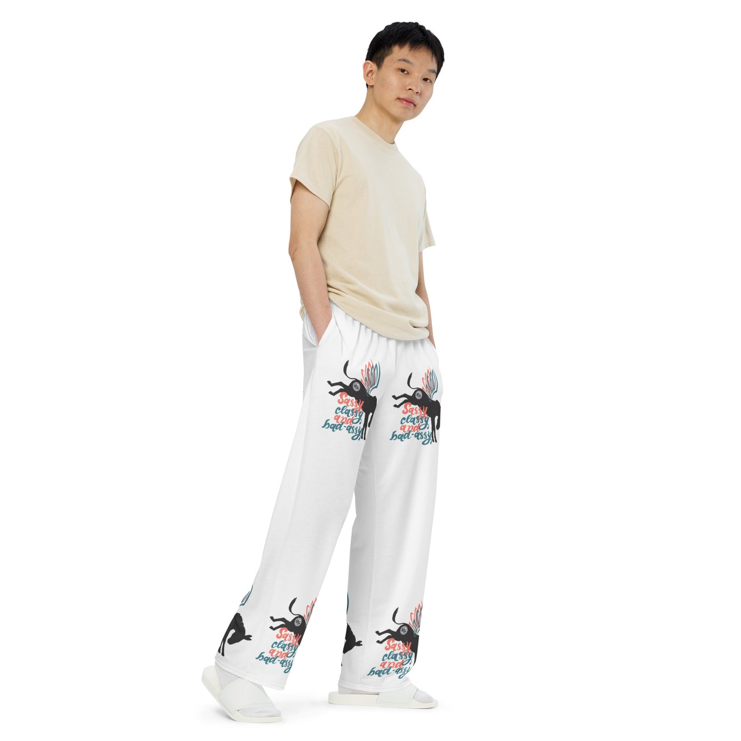 Sassy, Classy, & Bad Assy print unisex wide-leg pants