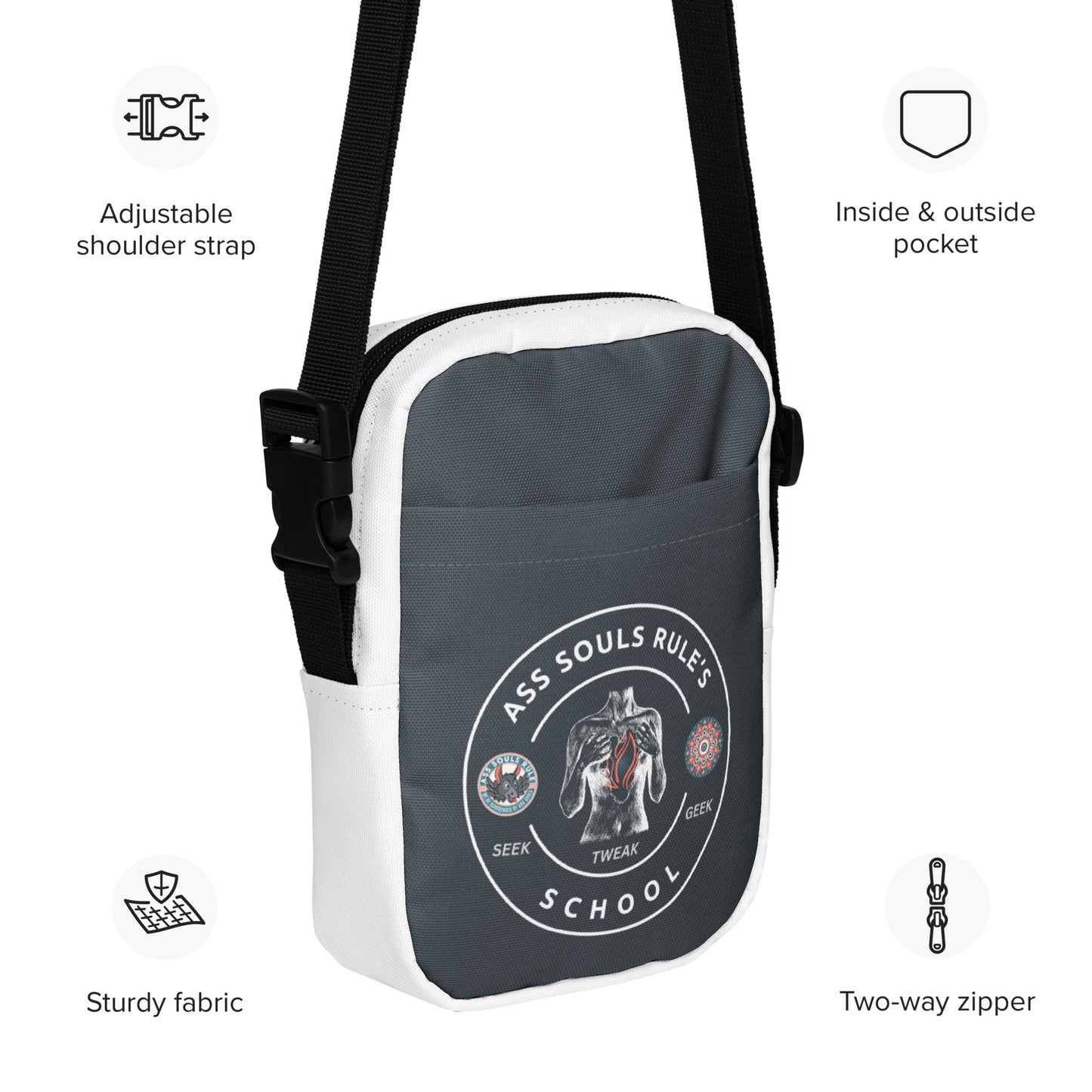 Ass Souls Rule's School utility crossbody bag - gray