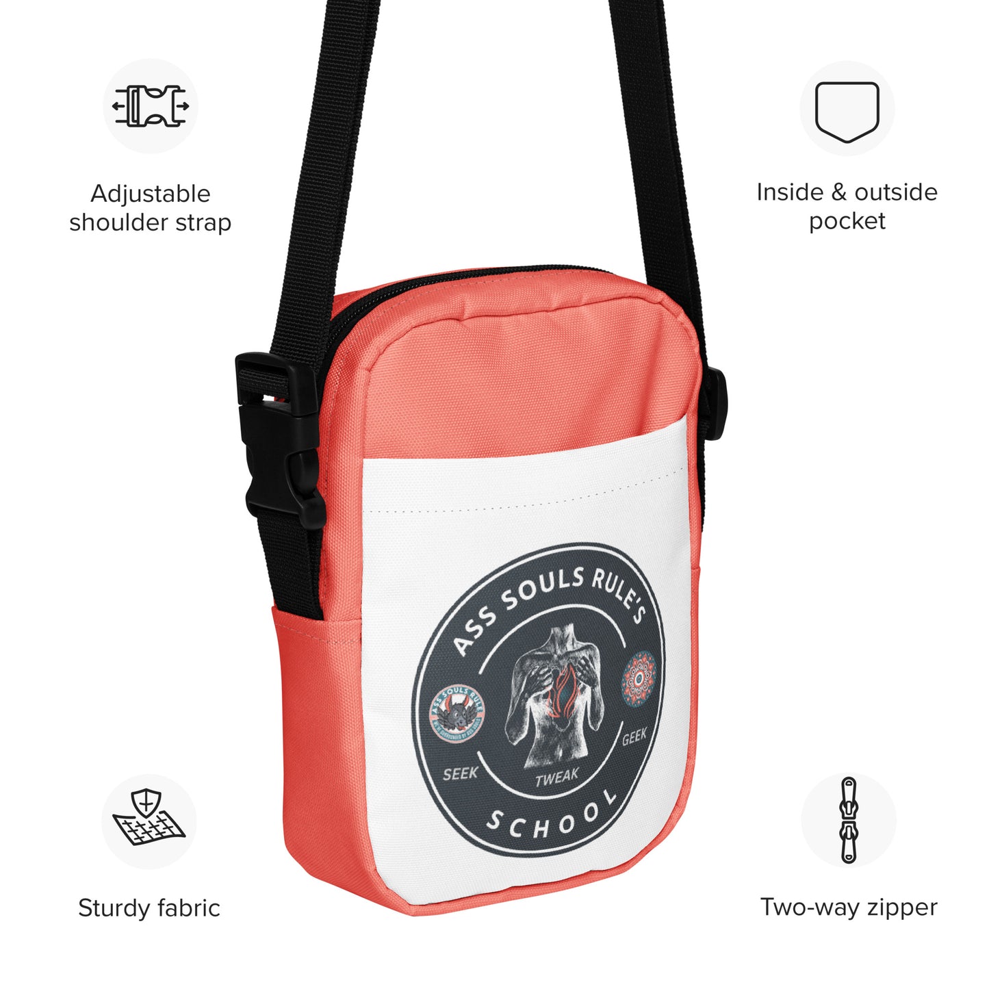 Ass Souls Rule's School utility crossbody bag - salmon