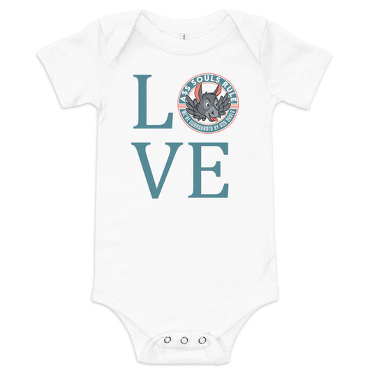 Baby LOVE teal short sleeve one piece