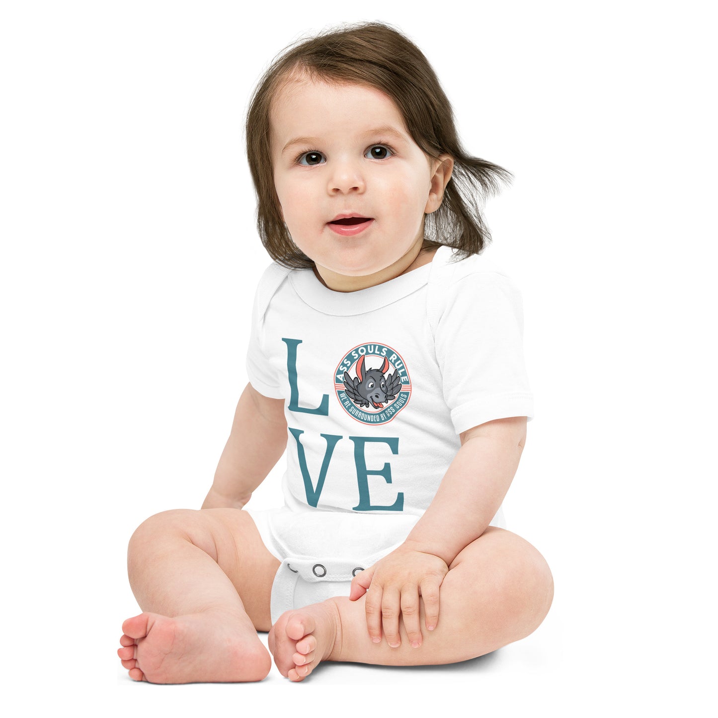 Baby LOVE teal short sleeve one piece