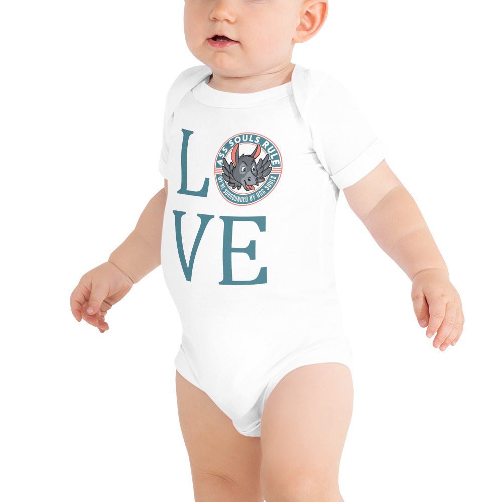 Baby LOVE teal short sleeve one piece