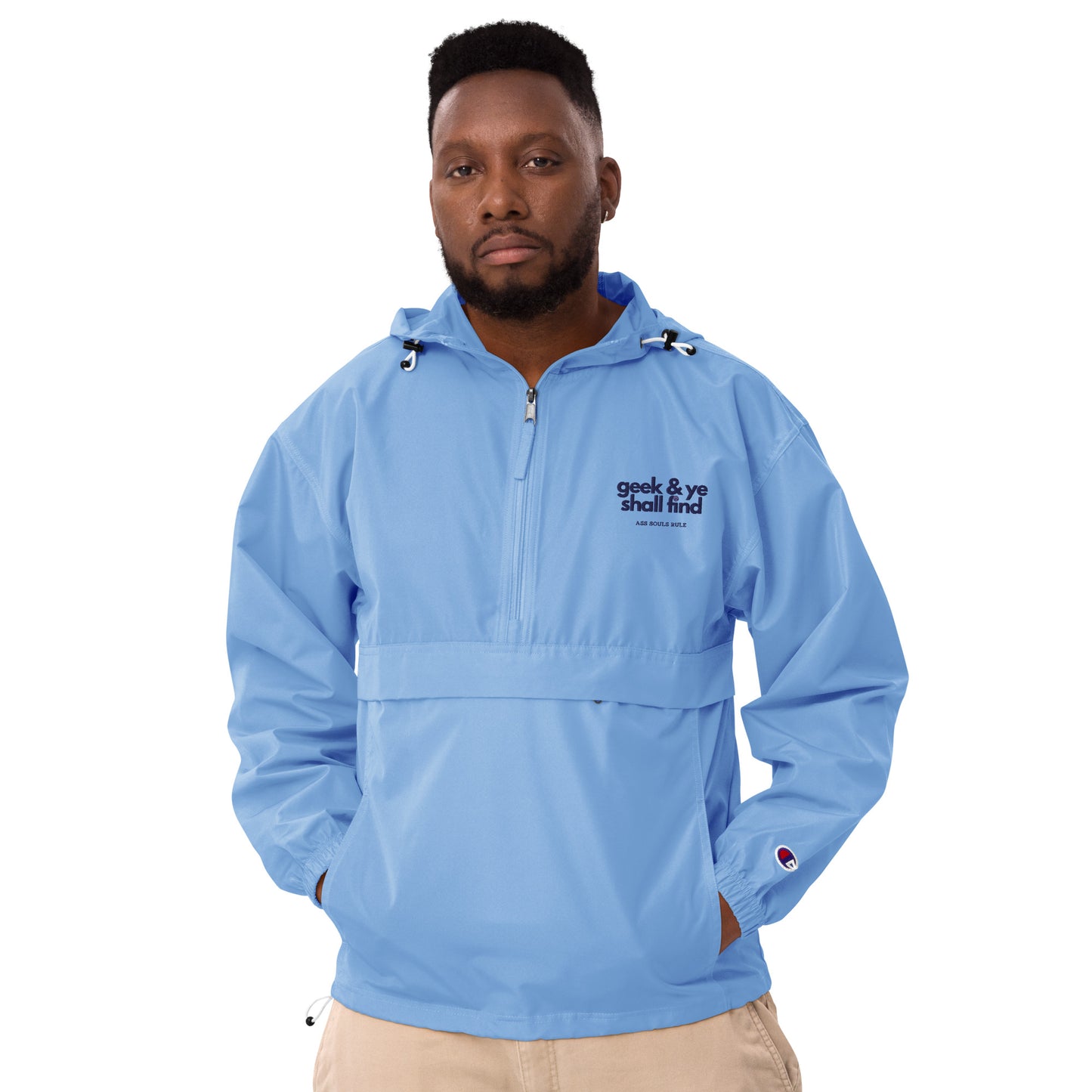 Geek & Ye Shall Find embroidered champion packable jacket