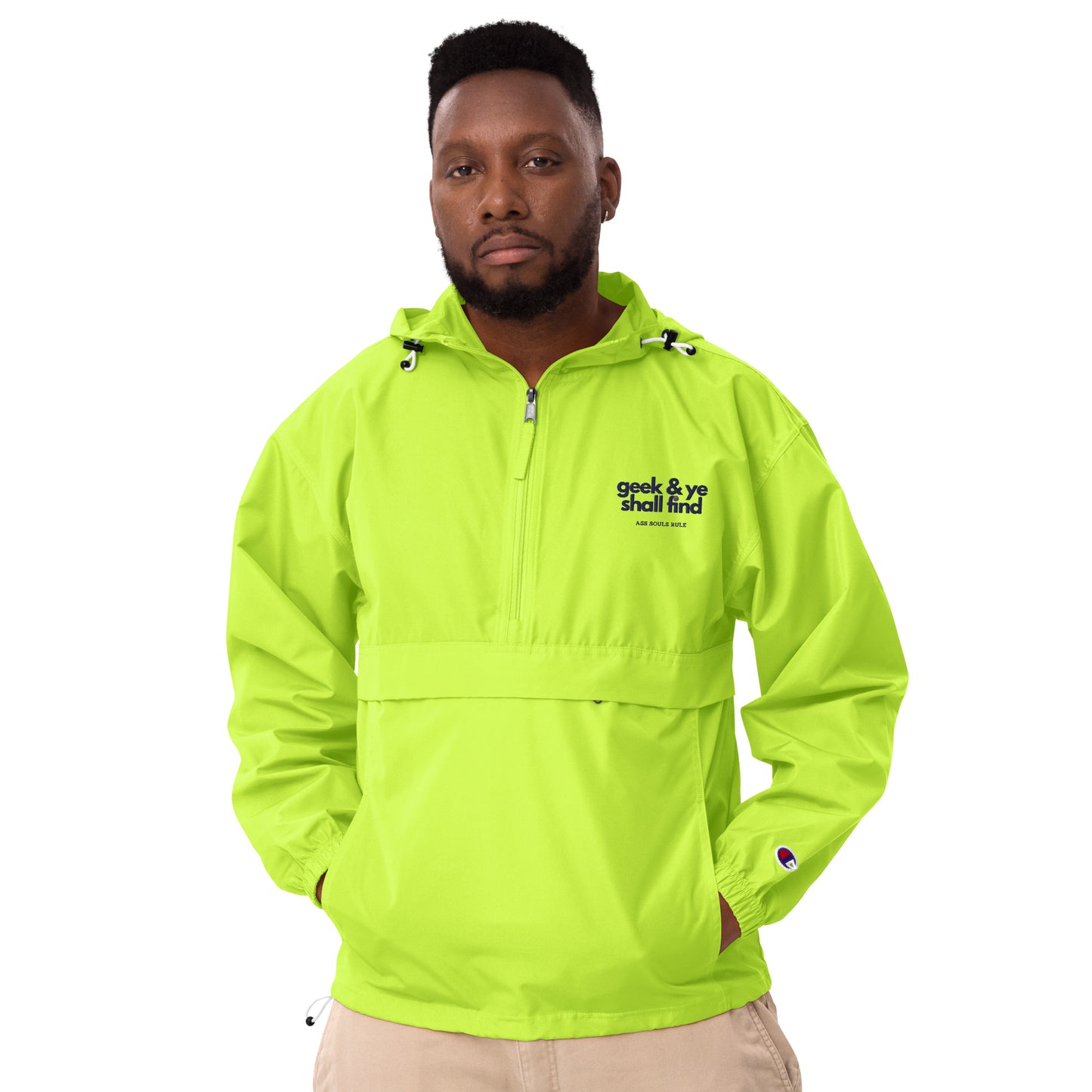 Geek & Ye Shall Find embroidered champion packable jacket