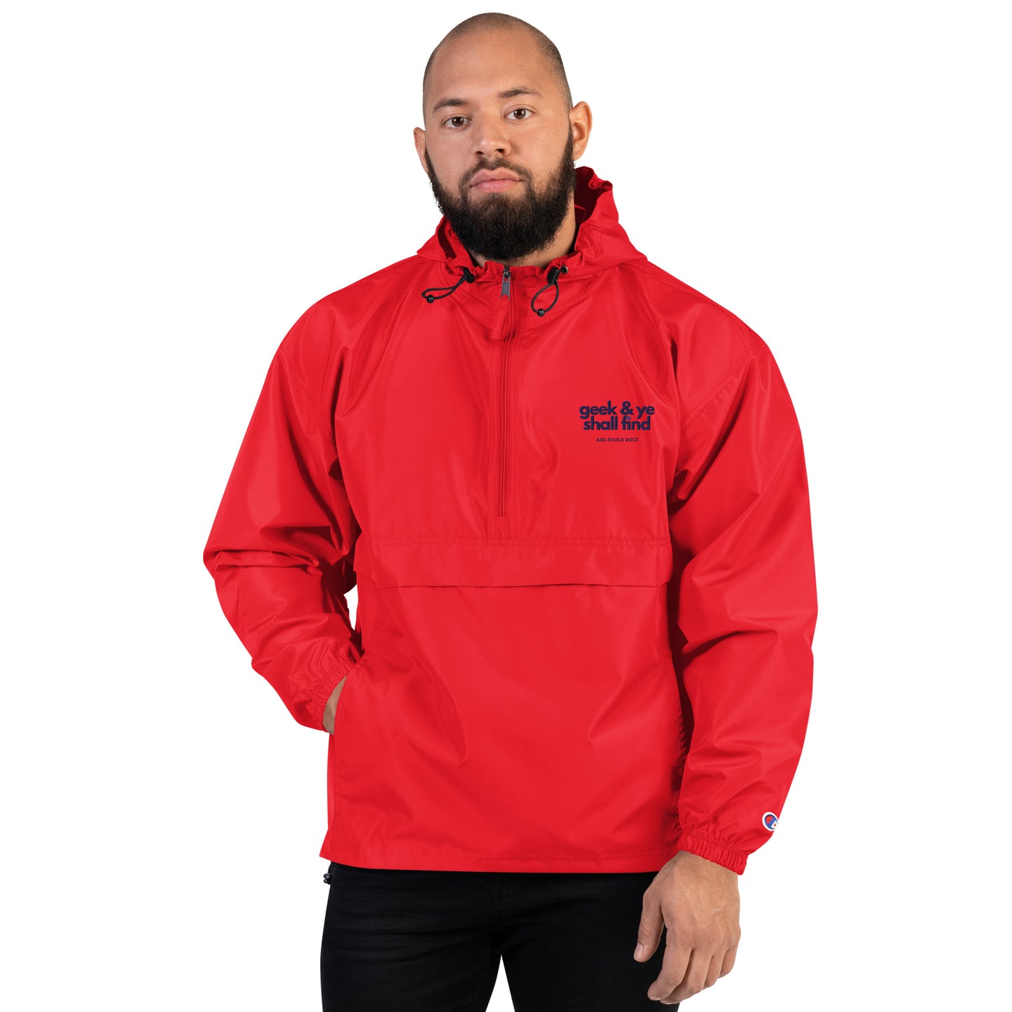 Geek & Ye Shall Find embroidered champion packable jacket