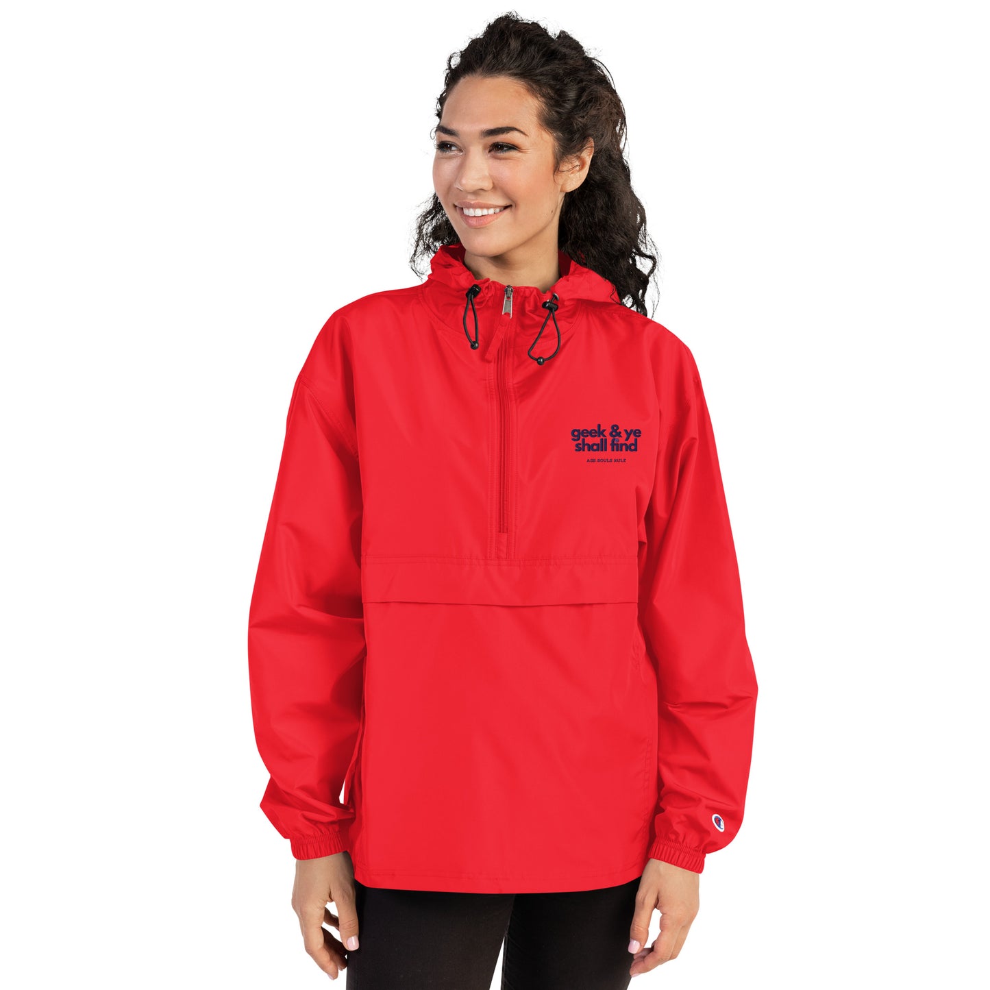 Geek & Ye Shall Find embroidered champion packable jacket