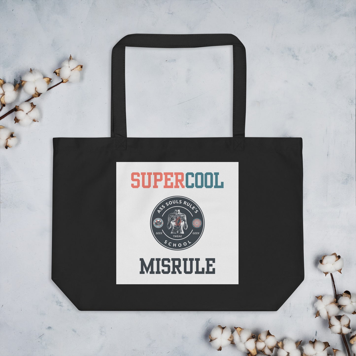 SuperCool MisRule large organic tote bag