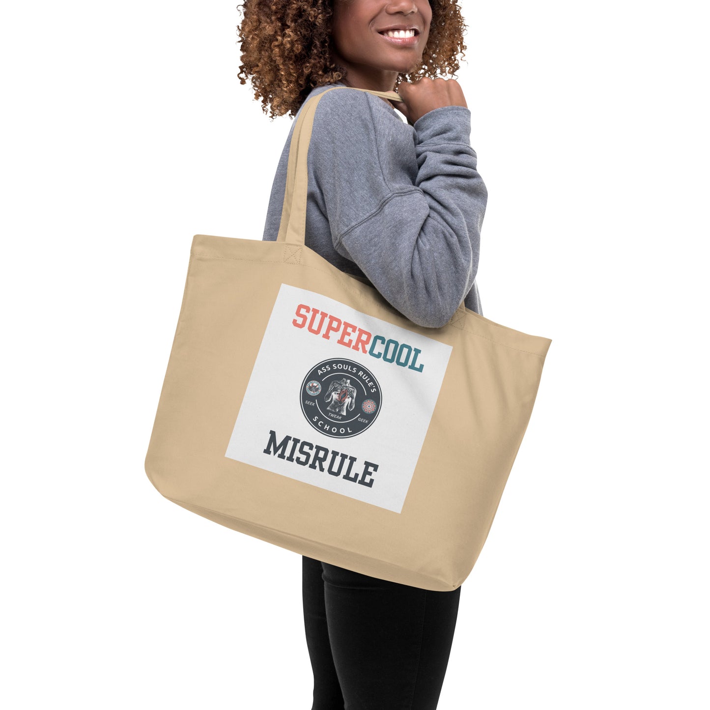 SuperCool MisRule large organic tote bag