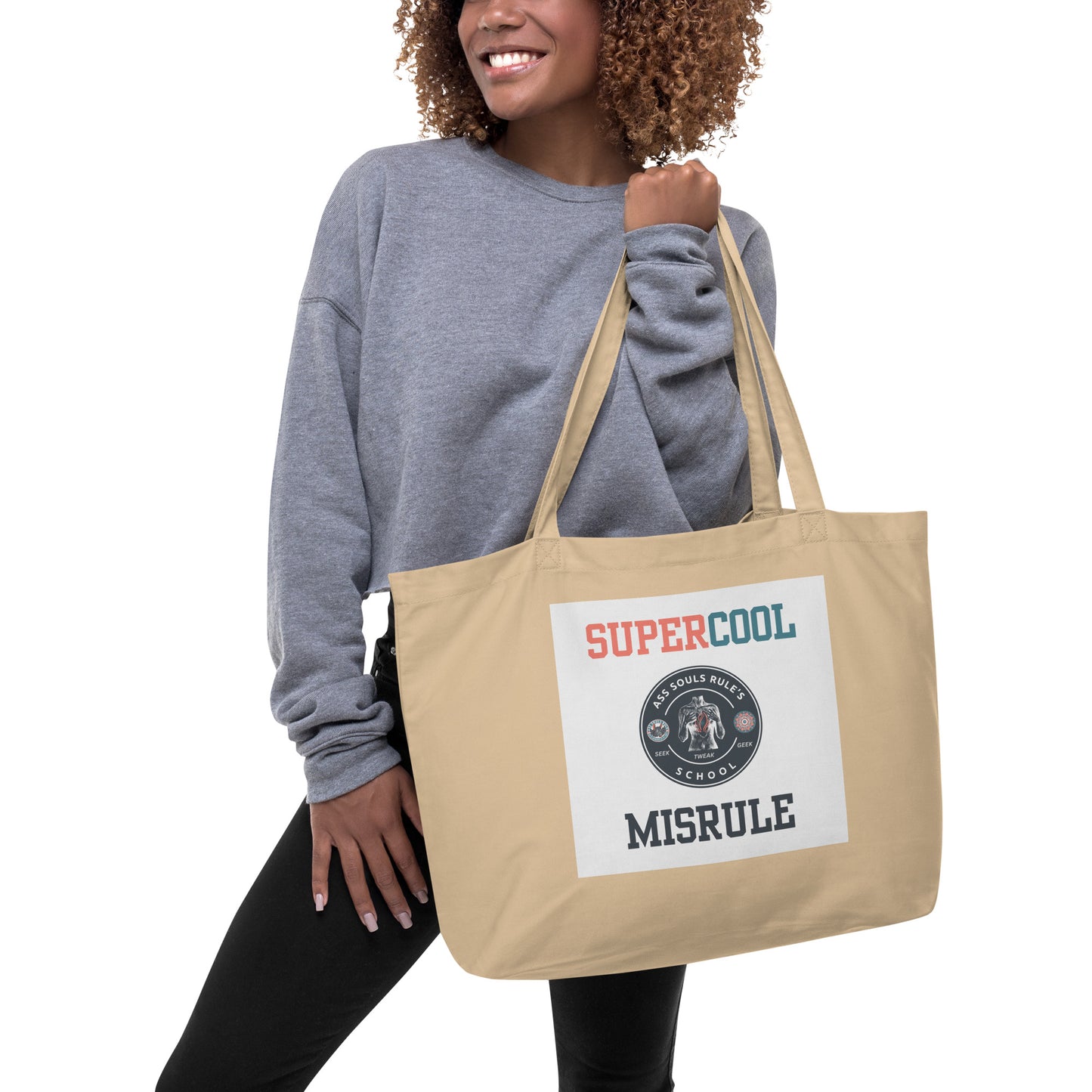 SuperCool MisRule large organic tote bag