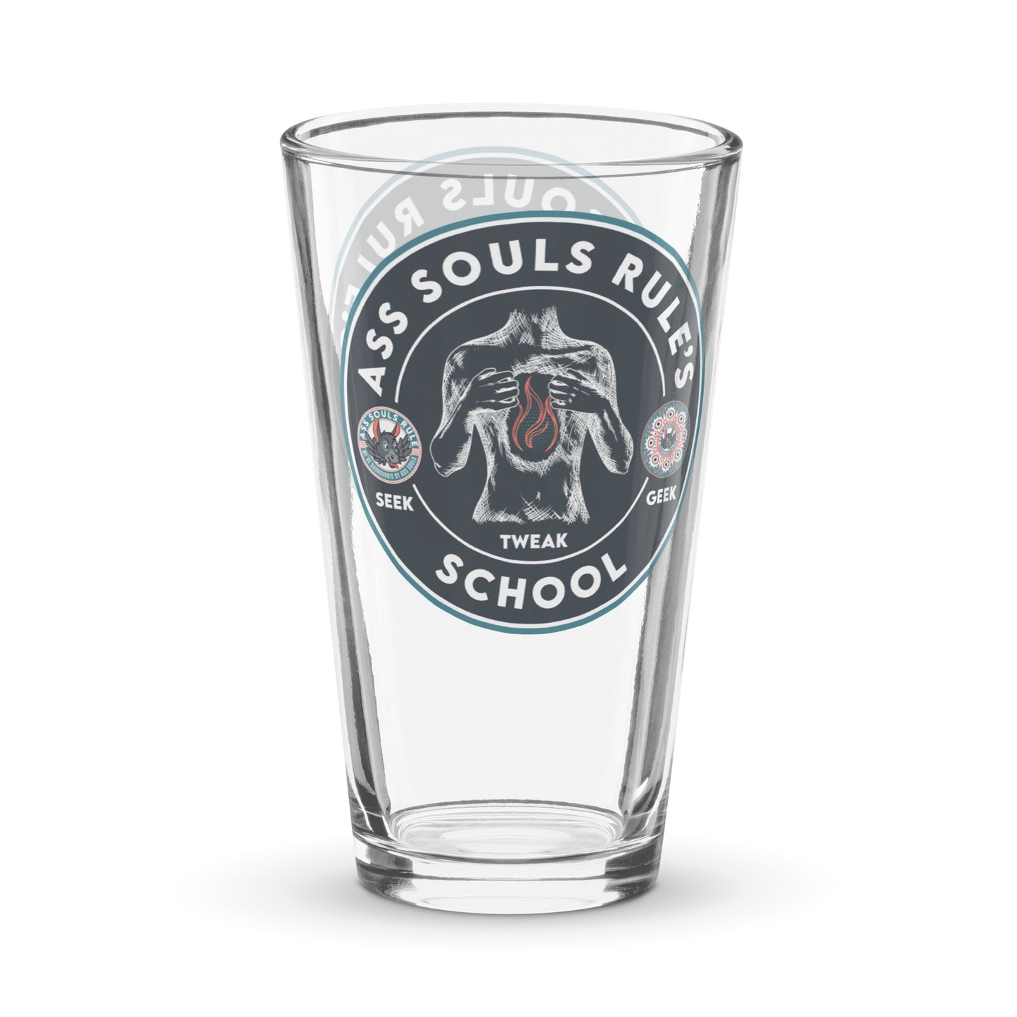 Ass Souls Rule's School shaker pint glass