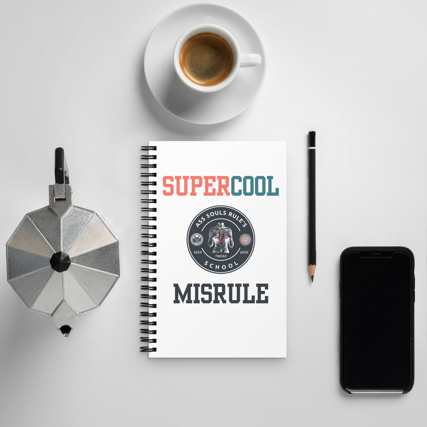 SuperCool MisRule spiral notebook