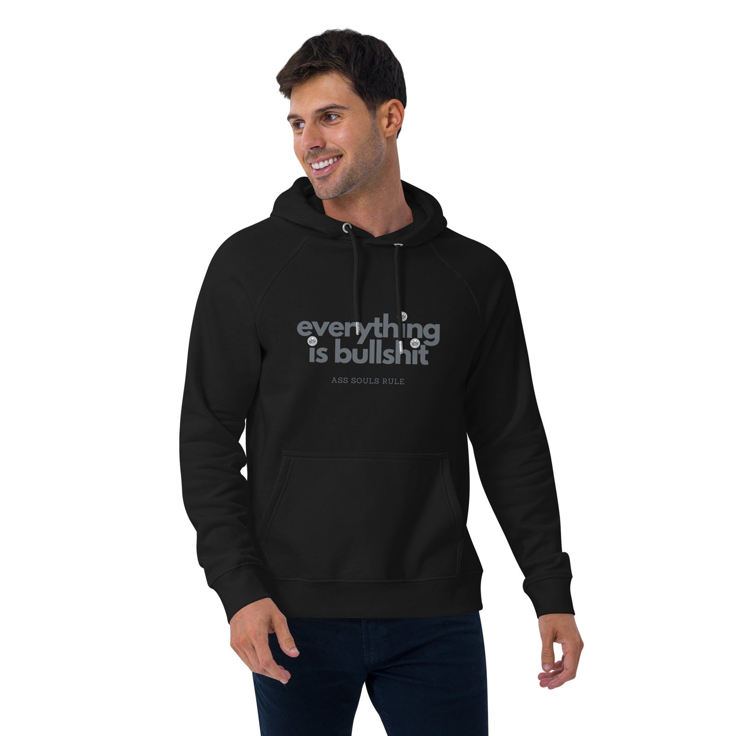 Everything is Bullshit unisex eco raglan hoodie