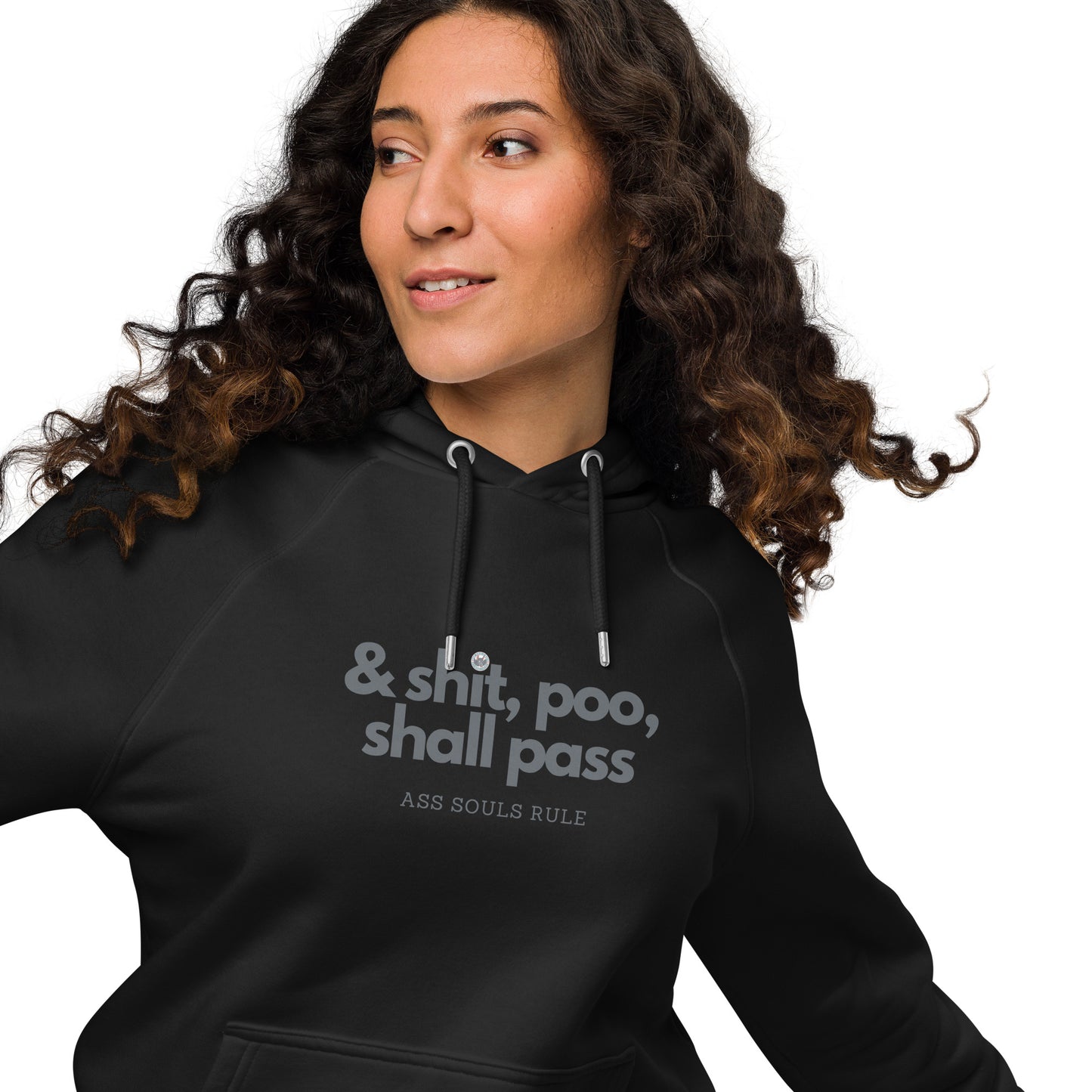 & Shit, Poo, Shall Pass unisex eco raglan hoodie