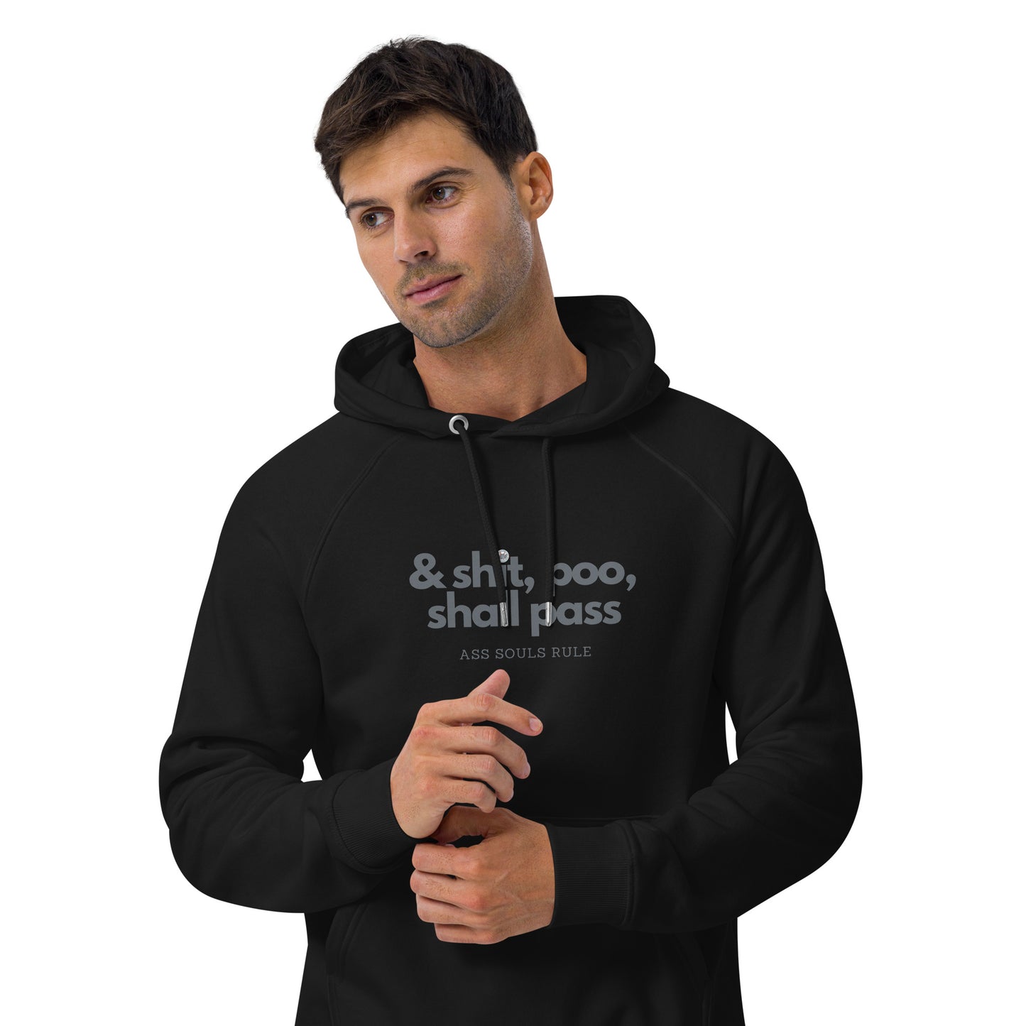 & Shit, Poo, Shall Pass unisex eco raglan hoodie