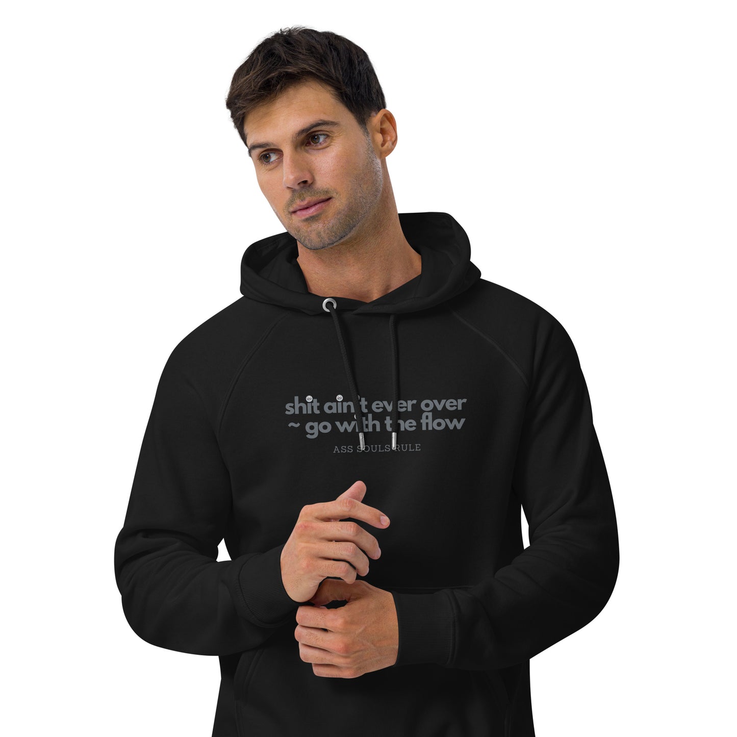 Go With the Flow unisex eco raglan hoodie