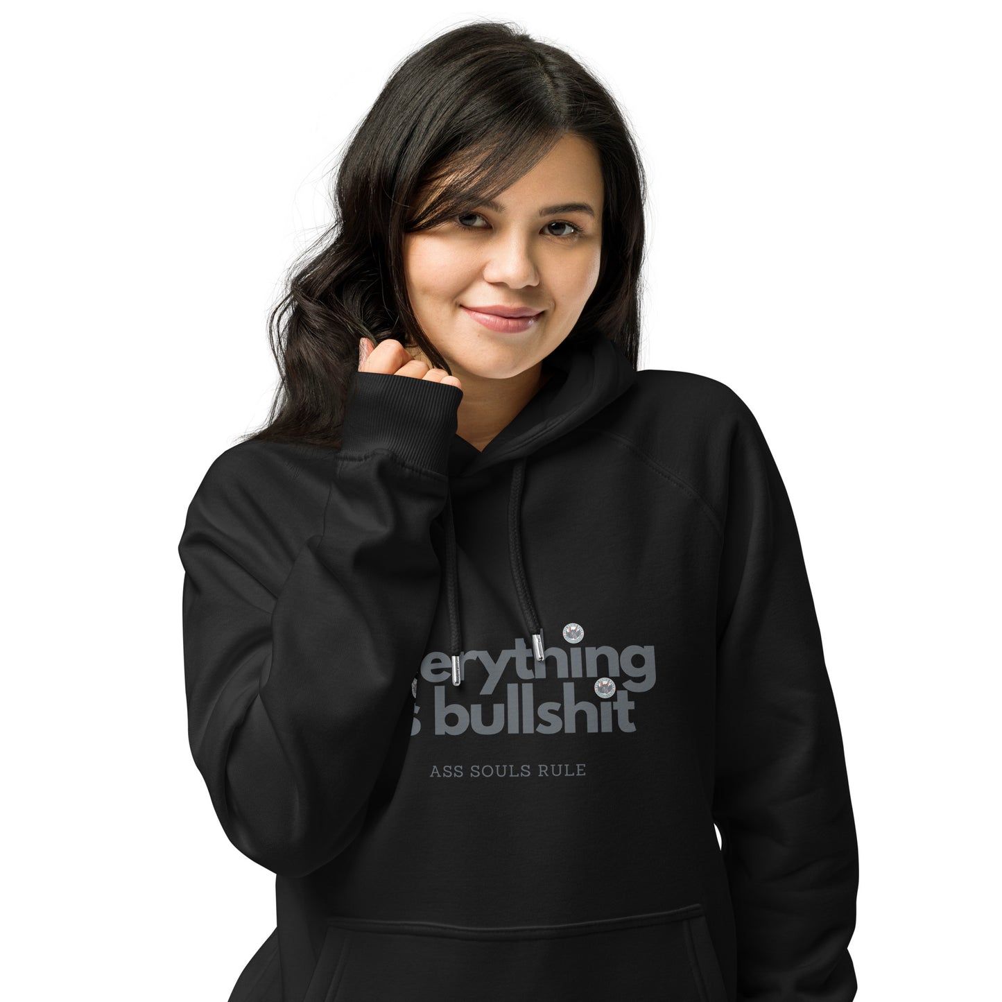 Everything is Bullshit unisex eco raglan hoodie