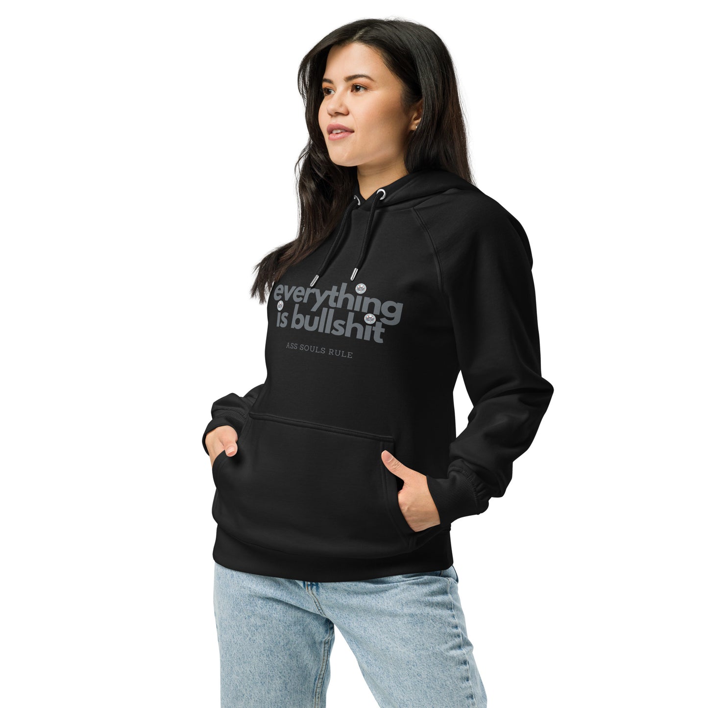 Everything is Bullshit unisex eco raglan hoodie