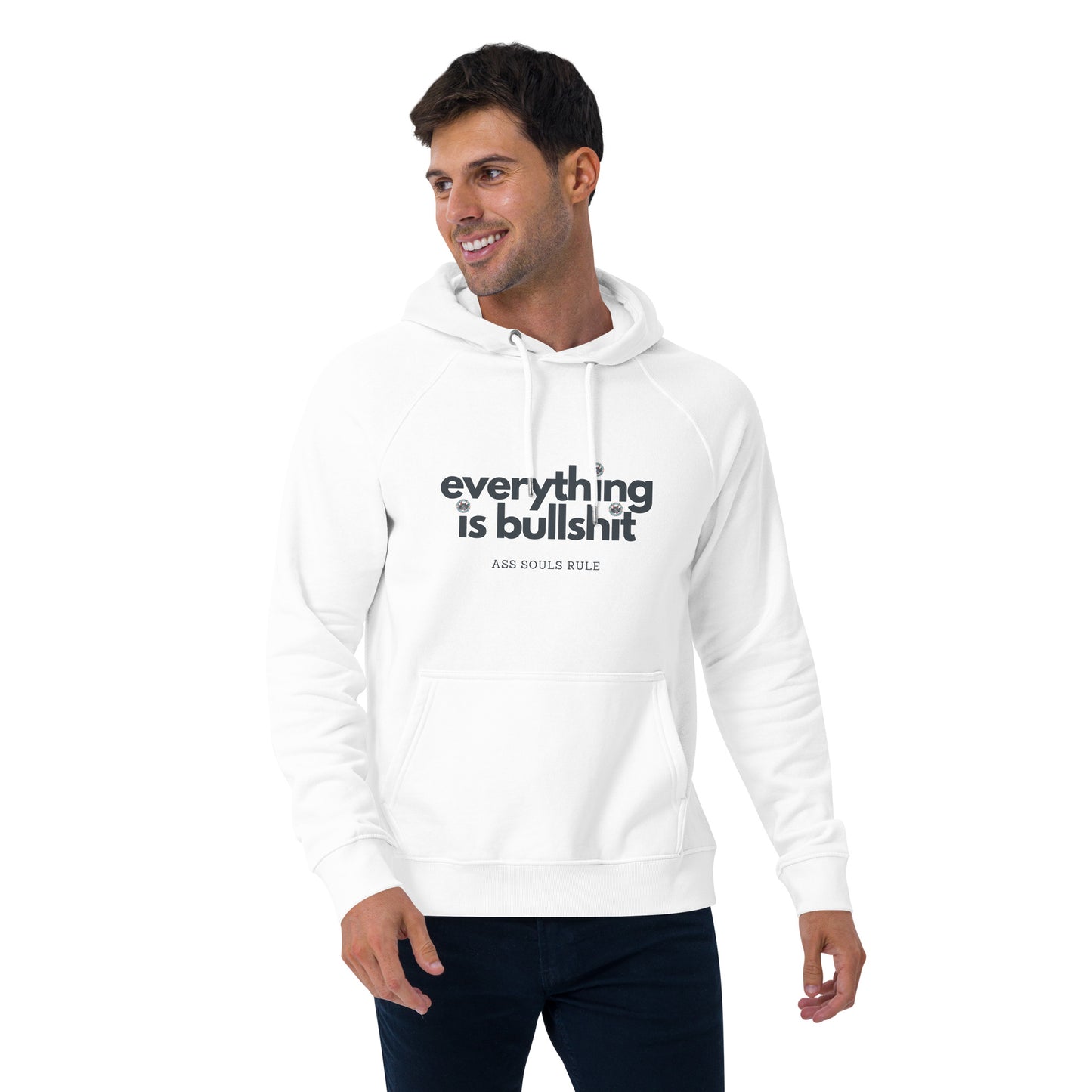 Everything is Bullshit unisex eco raglan hoodie