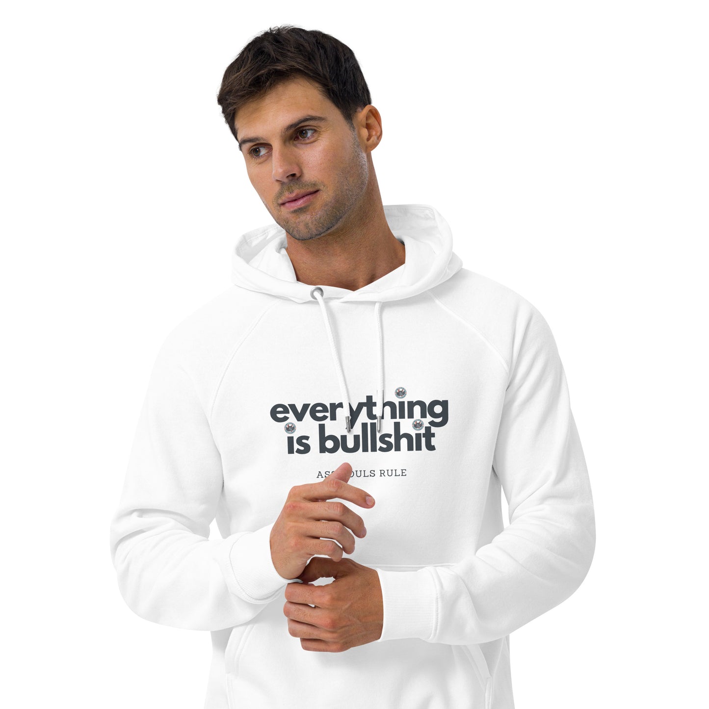 Everything is Bullshit unisex eco raglan hoodie