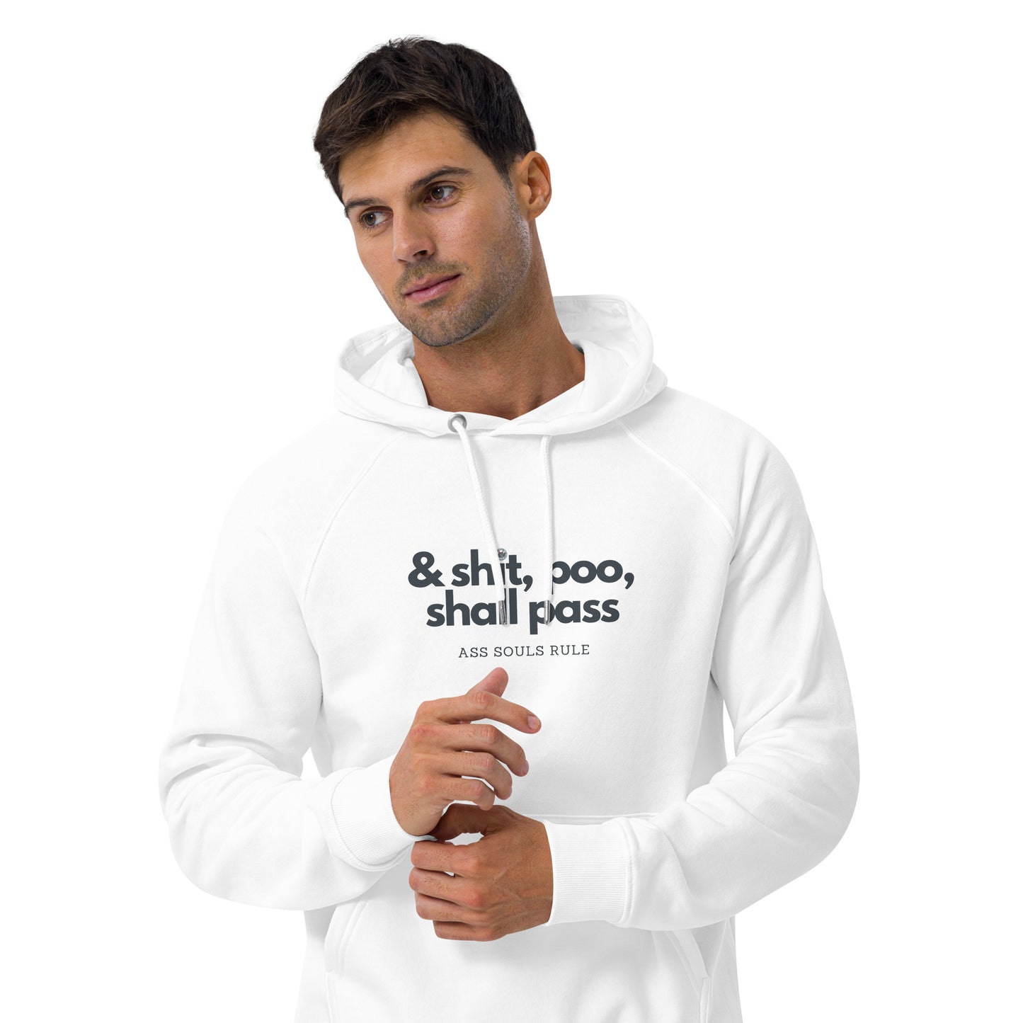 & Shit, Poo, Shall Pass unisex eco raglan hoodie