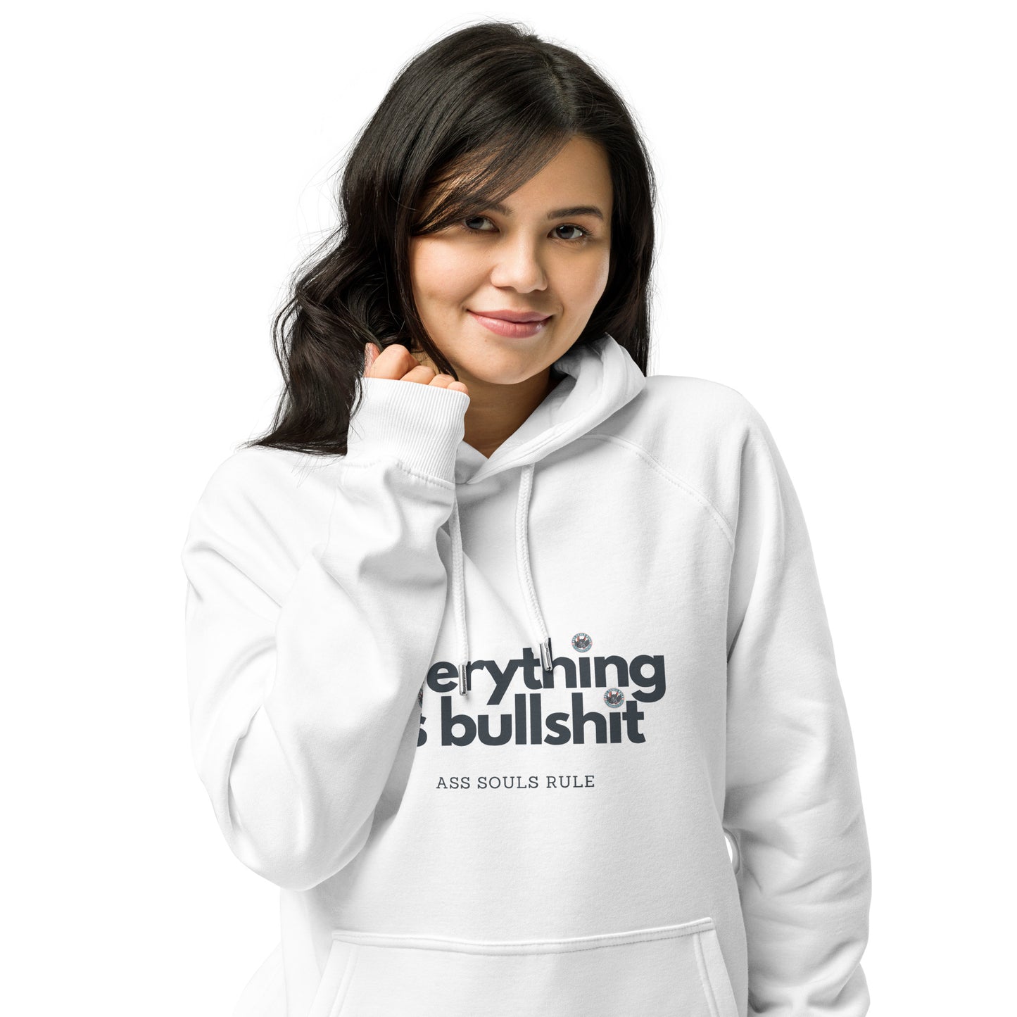 Everything is Bullshit unisex eco raglan hoodie