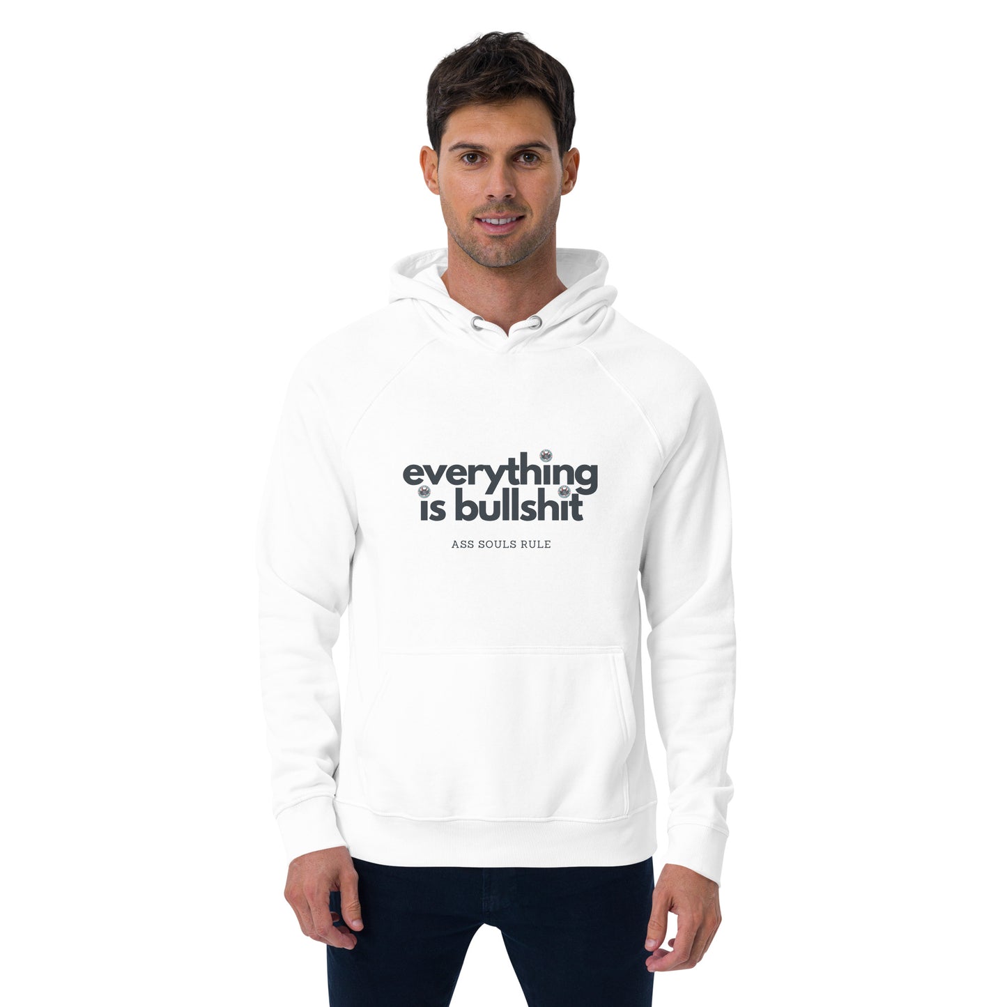 Everything is Bullshit unisex eco raglan hoodie