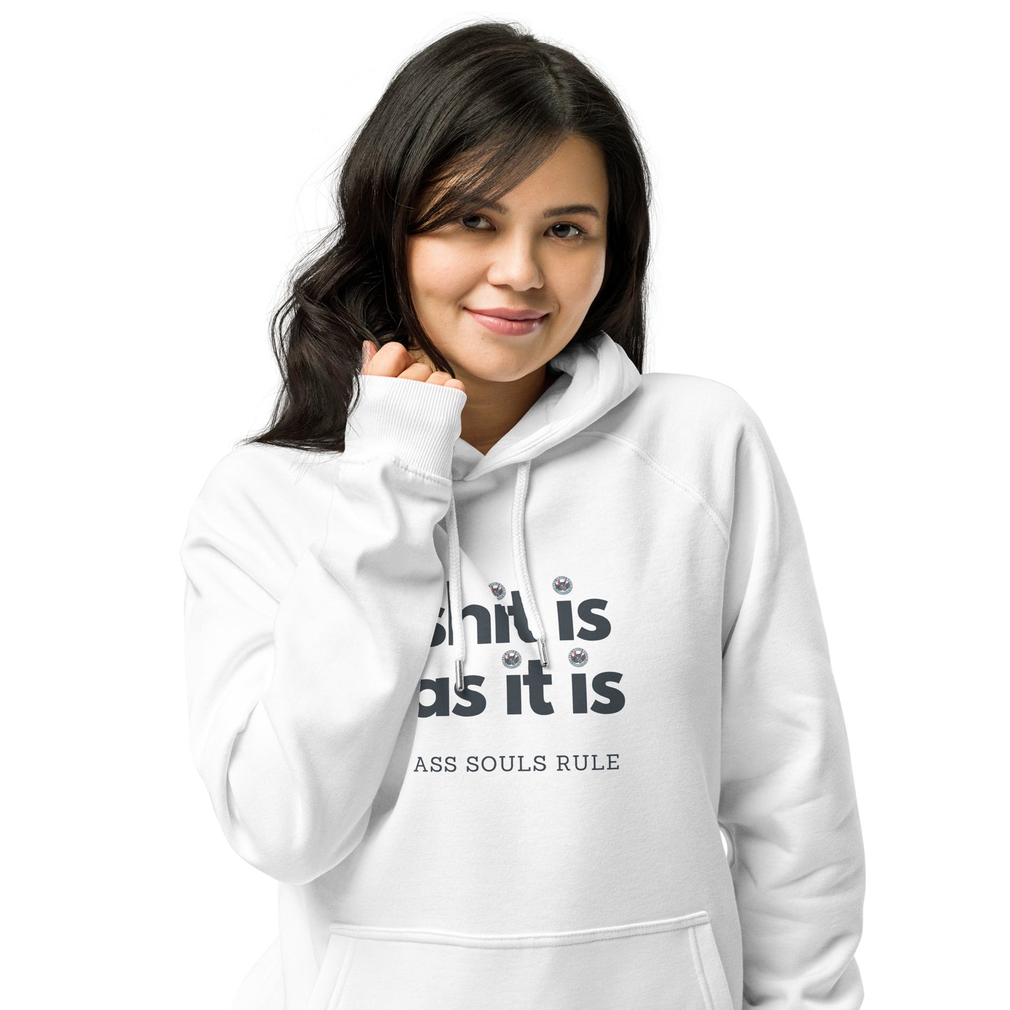 Shit Is As It Is unisex eco raglan hoodie