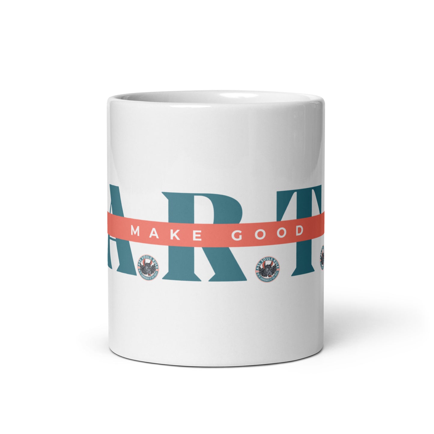 Make Good F.A.R.T.S. teal white glossy mug