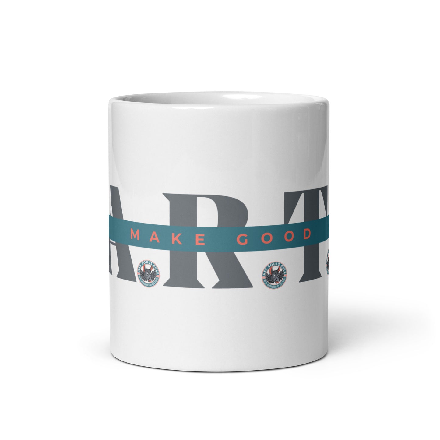 Make Good F.A.R.T.S. light gray white glossy mug