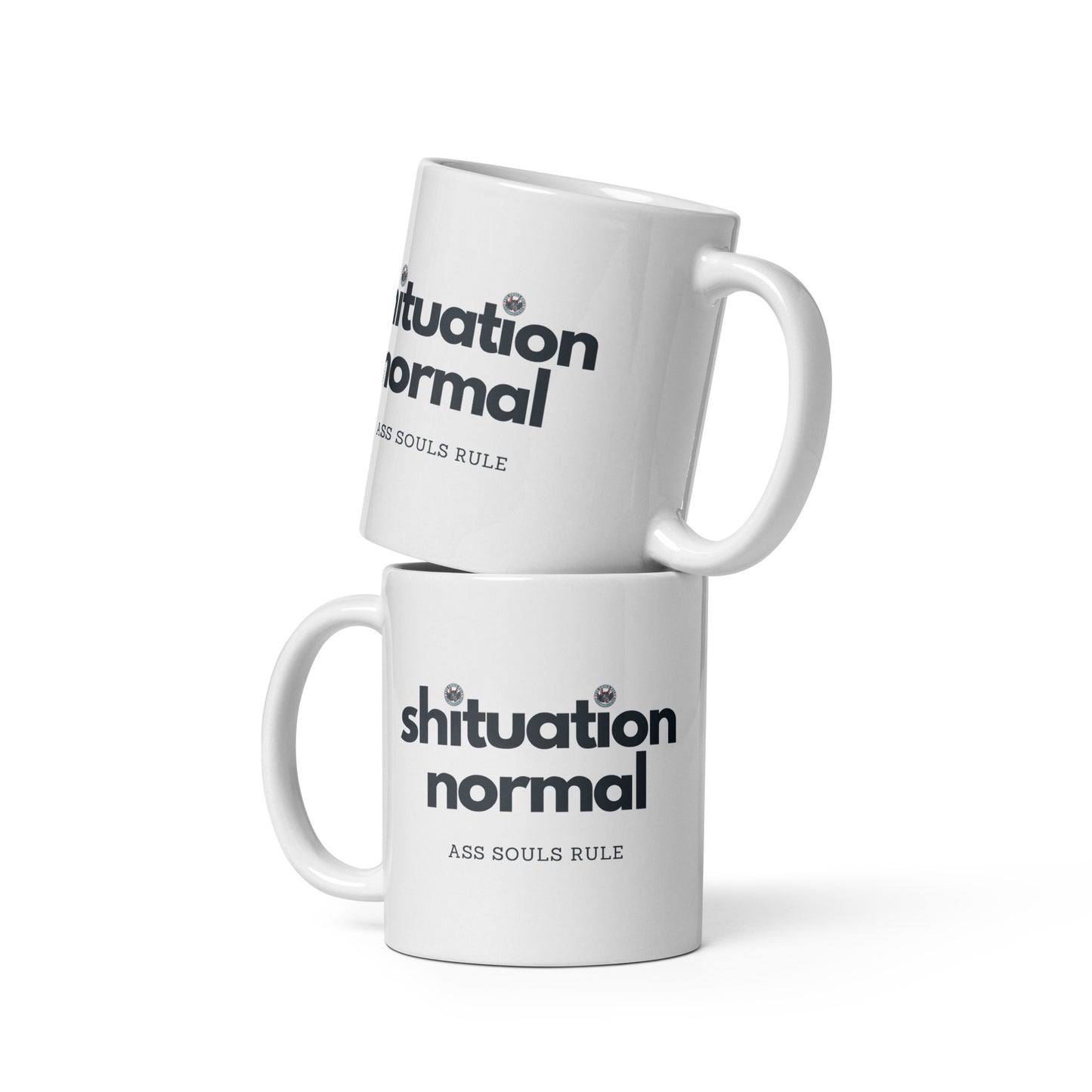 Shituation Normal white glossy mug