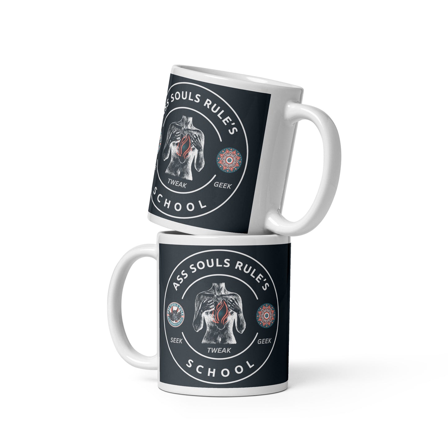 Ass Souls Rule's School white glossy mug - dark