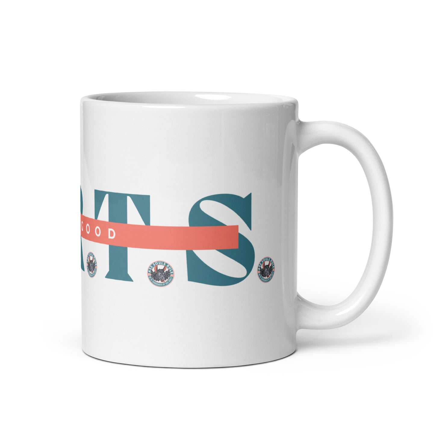 Make Good F.A.R.T.S. teal white glossy mug