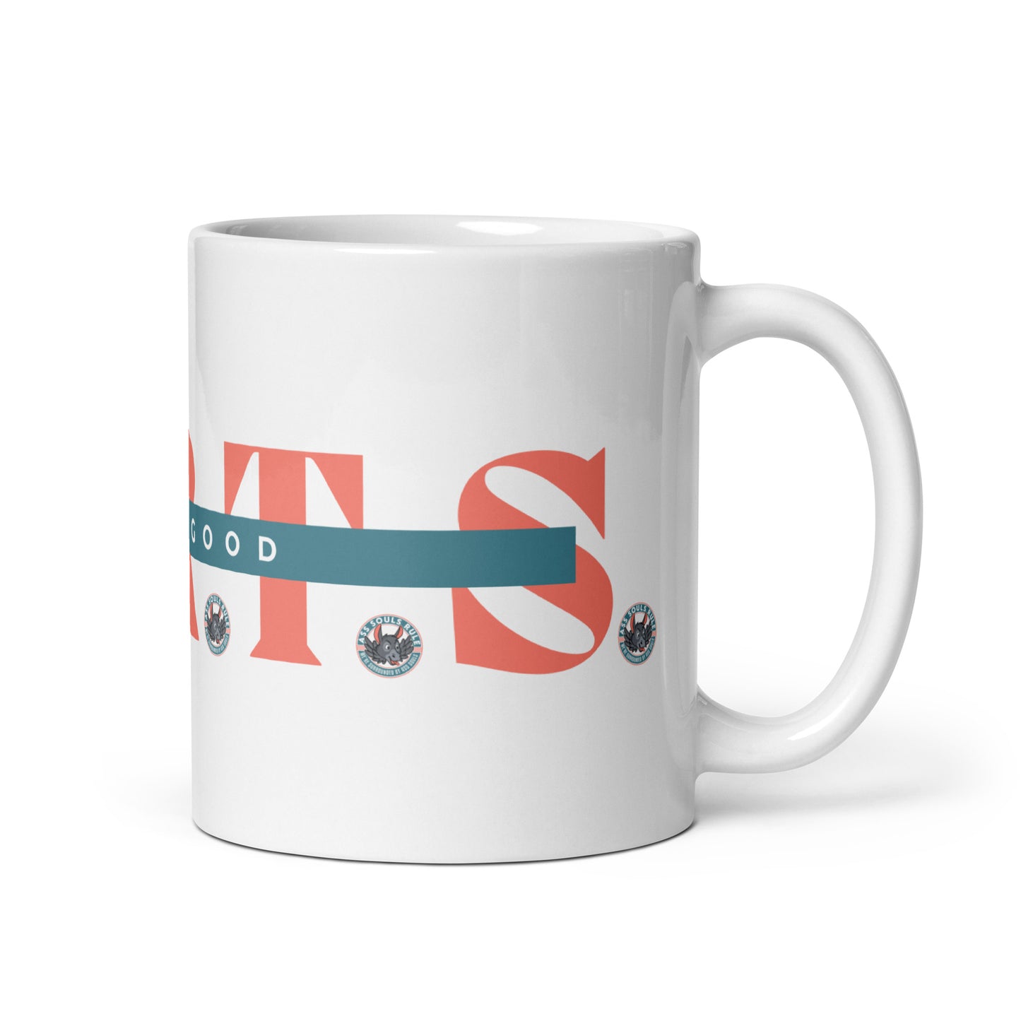 Make Good F.A.R.T.S. salmon white glossy mug