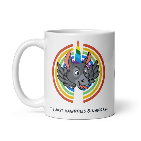 It's Just Rainbows & Unicorns white glossy mug