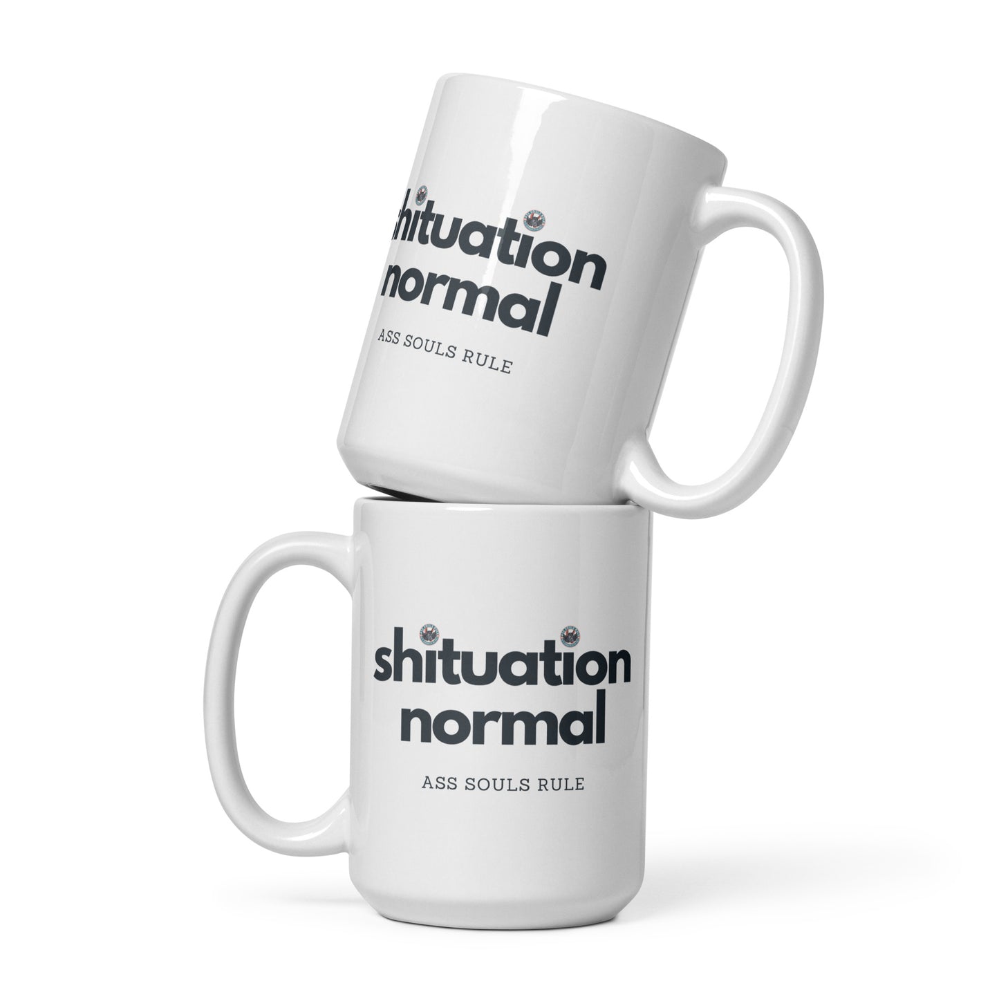 Shituation Normal white glossy mug