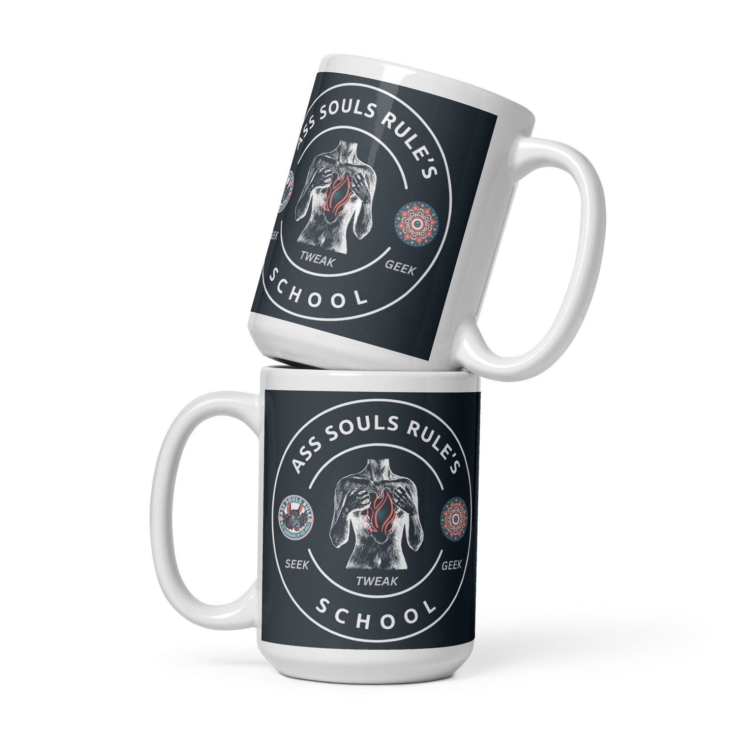 Ass Souls Rule's School white glossy mug - dark