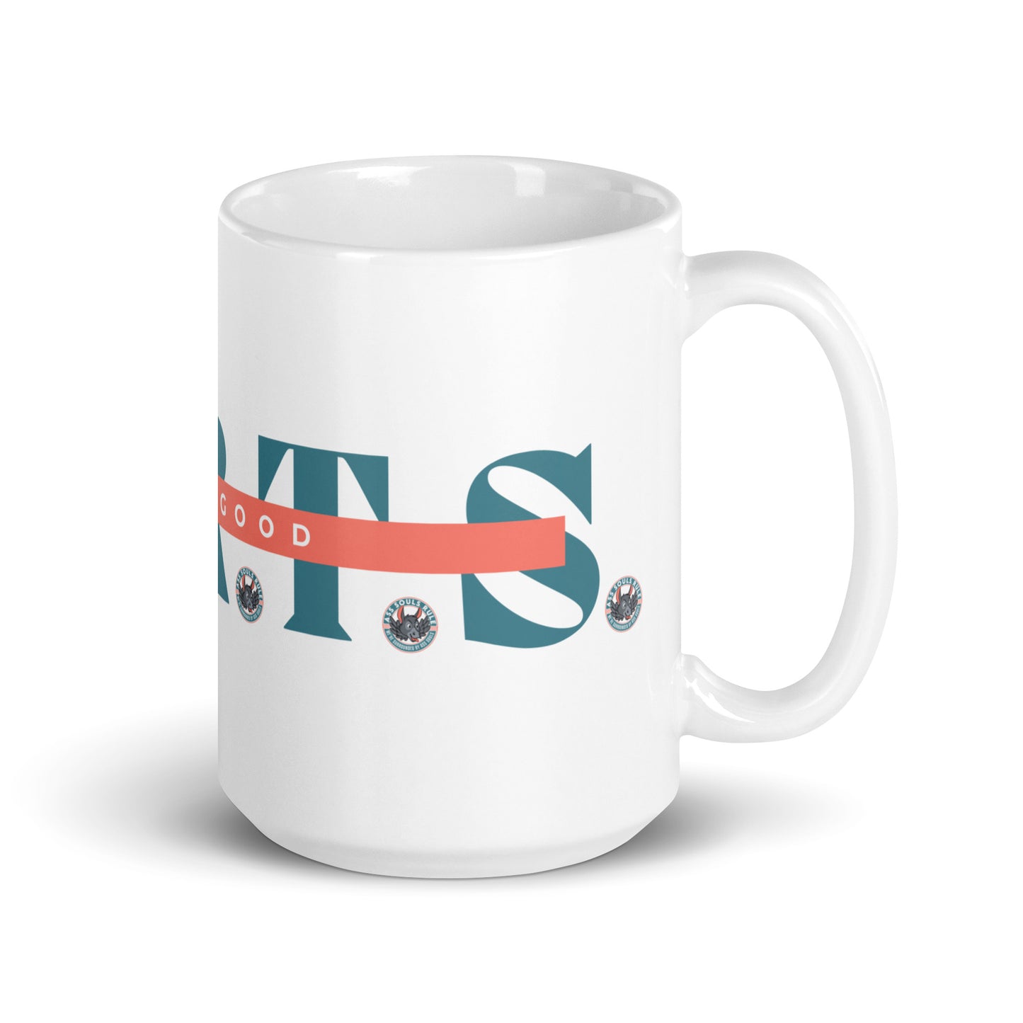 Make Good F.A.R.T.S. teal white glossy mug