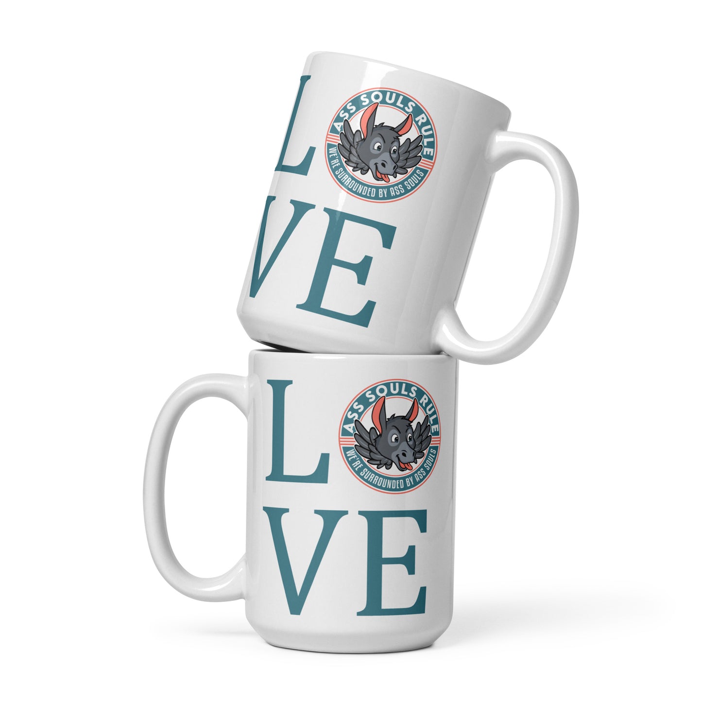 LOVE ASR teal white glossy mug