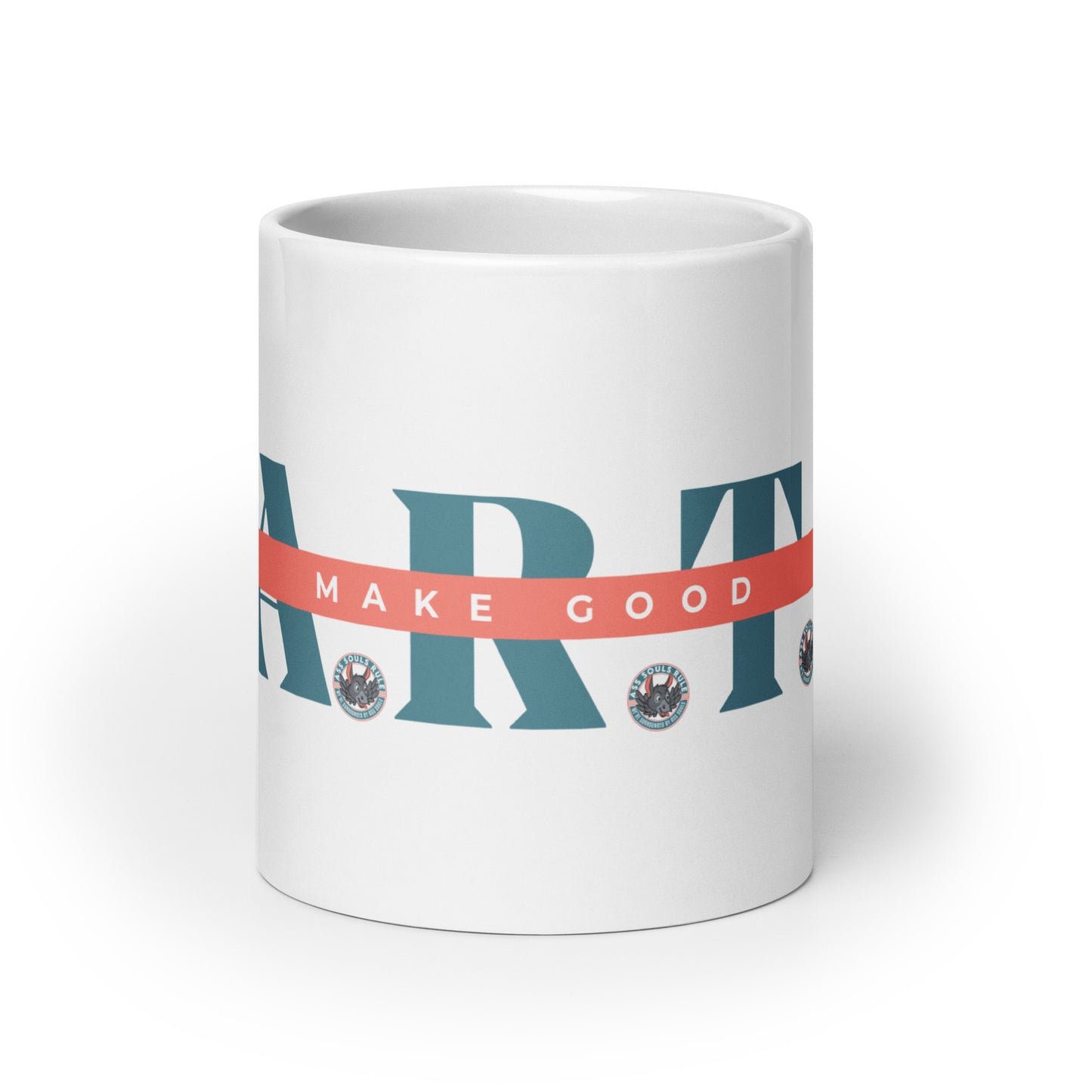 Make Good F.A.R.T.S. teal white glossy mug